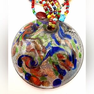 Colorful Murano Glass-Style Pendant Necklace, 18”